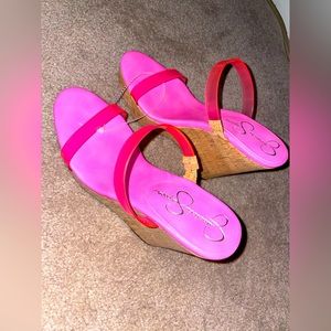 Jessica Simpson pink wedge heels